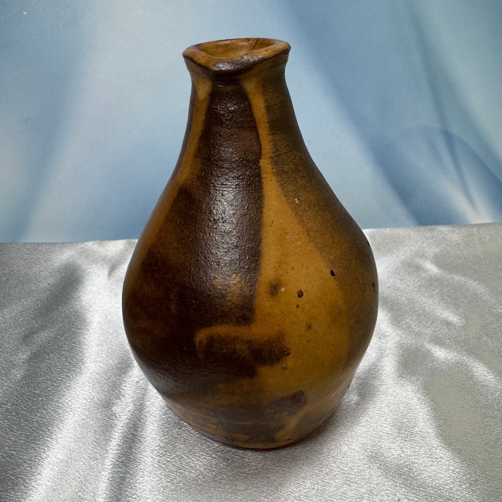 Diana Signed Studio Pottery Bud Vase 6in Brown Tan VTG 1996 Handmade Art Vase